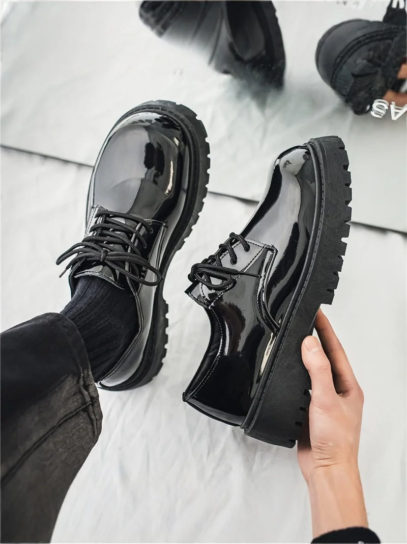 Men's Casual Fashionable All-Match Formal Business Leather Shoes Spring Autumn Season round Toe Thick Bottom PVC Outsole