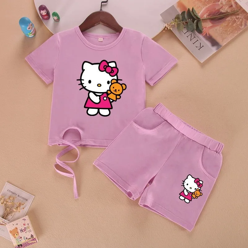 

Hello Kitty Anime Kawaii Sanrio Ins Fashion Short Sleeve Shirt Pants Clothing Cute Baby Hoodie Jacket Gifts for Girls Boys