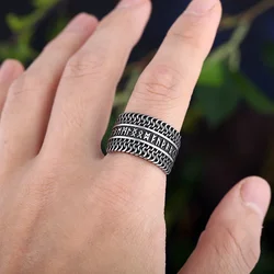 Vintage 2024 New 316L Stainless Steel Odin Norse Viking Amulet Rune MEN Ring Fashion Words Retro Jewelry Boyfriend Gift