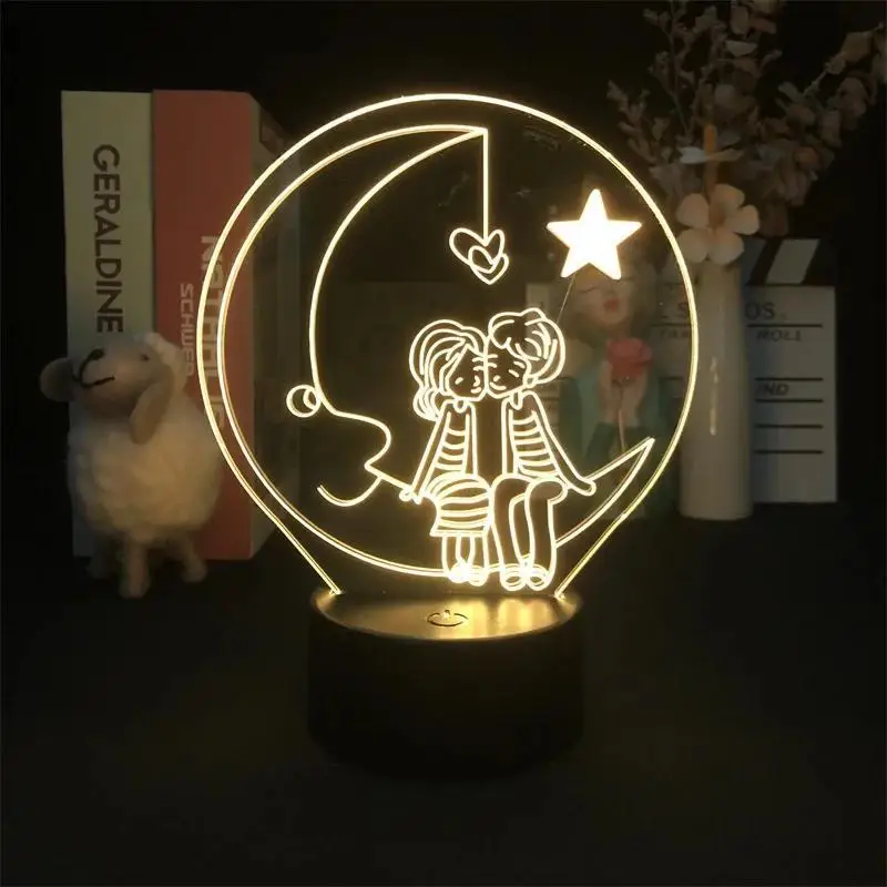 1pc Touch 3D Lamp Valentine Gift, Novelty Desktop Table Lamp, Decorative Table Lamp for Bedroom Atmosphere Light