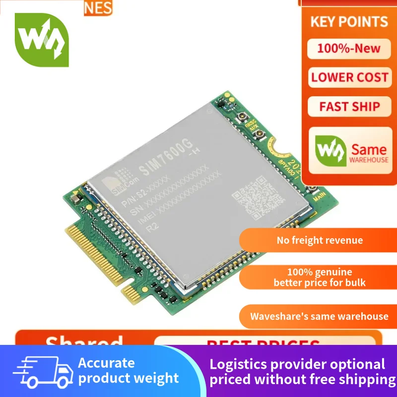 

【Waveshare genuine】- SIM7600G-H-M.2 SIMCom Original 4G LTE Cat-4 Module, Global Coverage, With GNSS Support, M.2 B KEY Connector