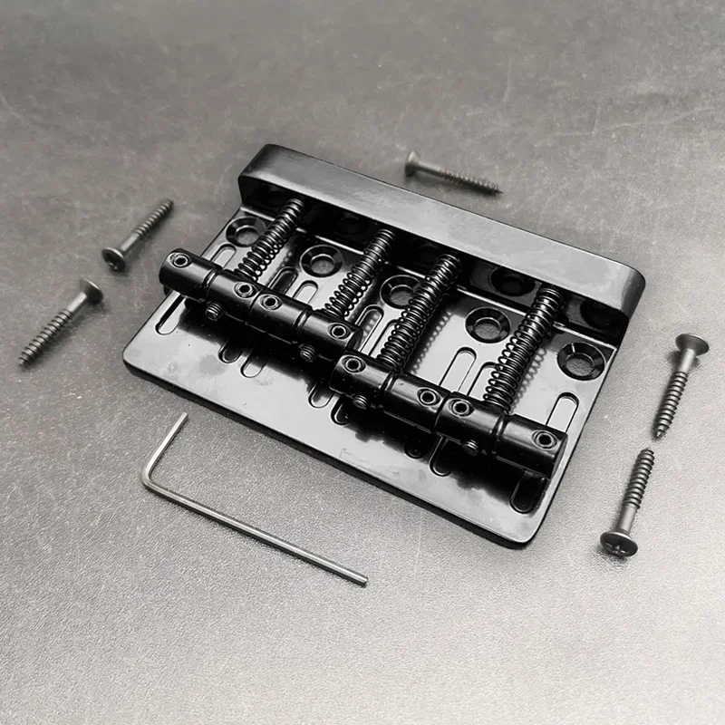 

Vintage 4-String Bass Bridge Length 79.5x53MM Bass Fixed Bridge Saddle Top Load Black/Chrome