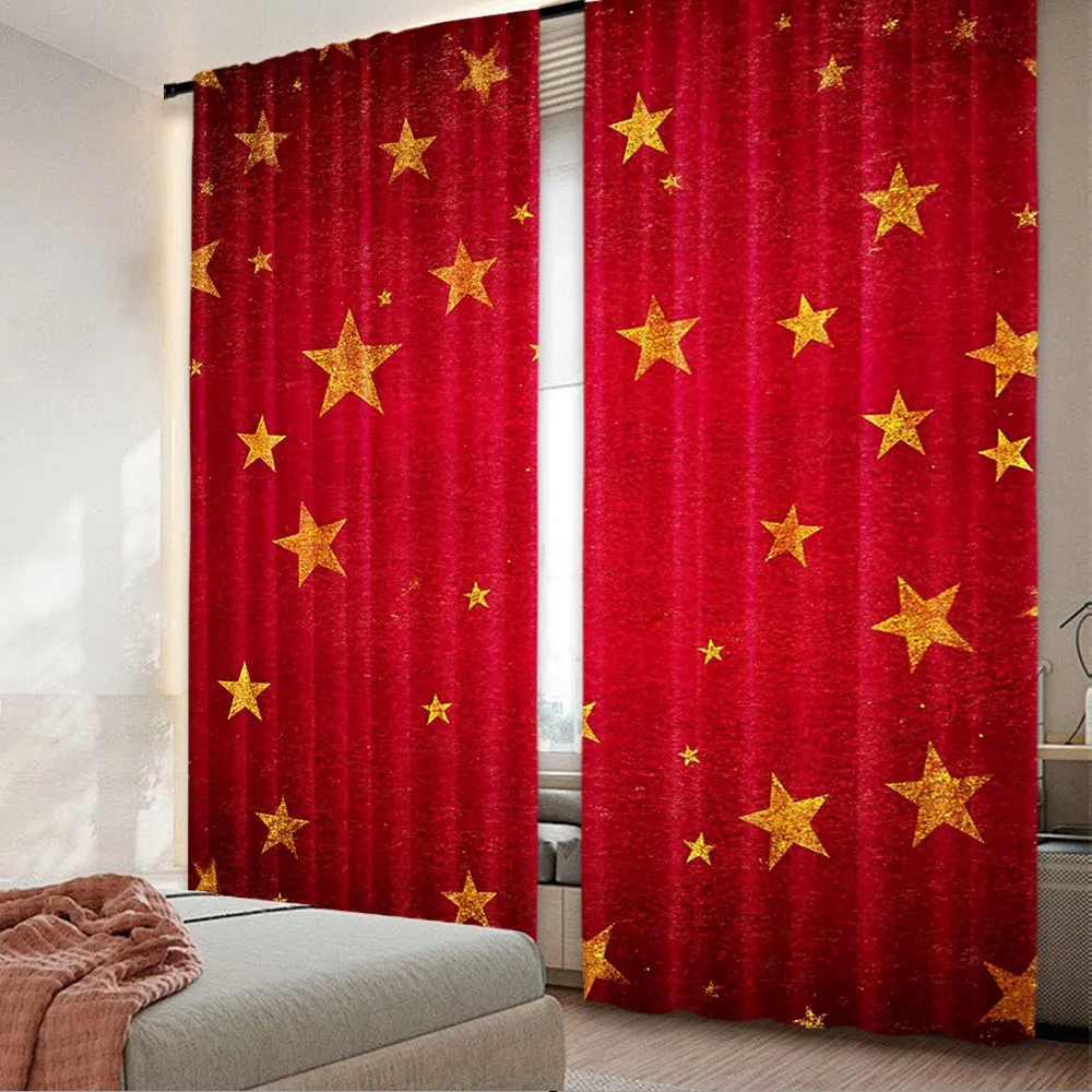 2Pcs Starry Curtains Yellow Curtains Circus Vintage Halloween Curtains Suitable For Bedroom Living Room College Dorm A