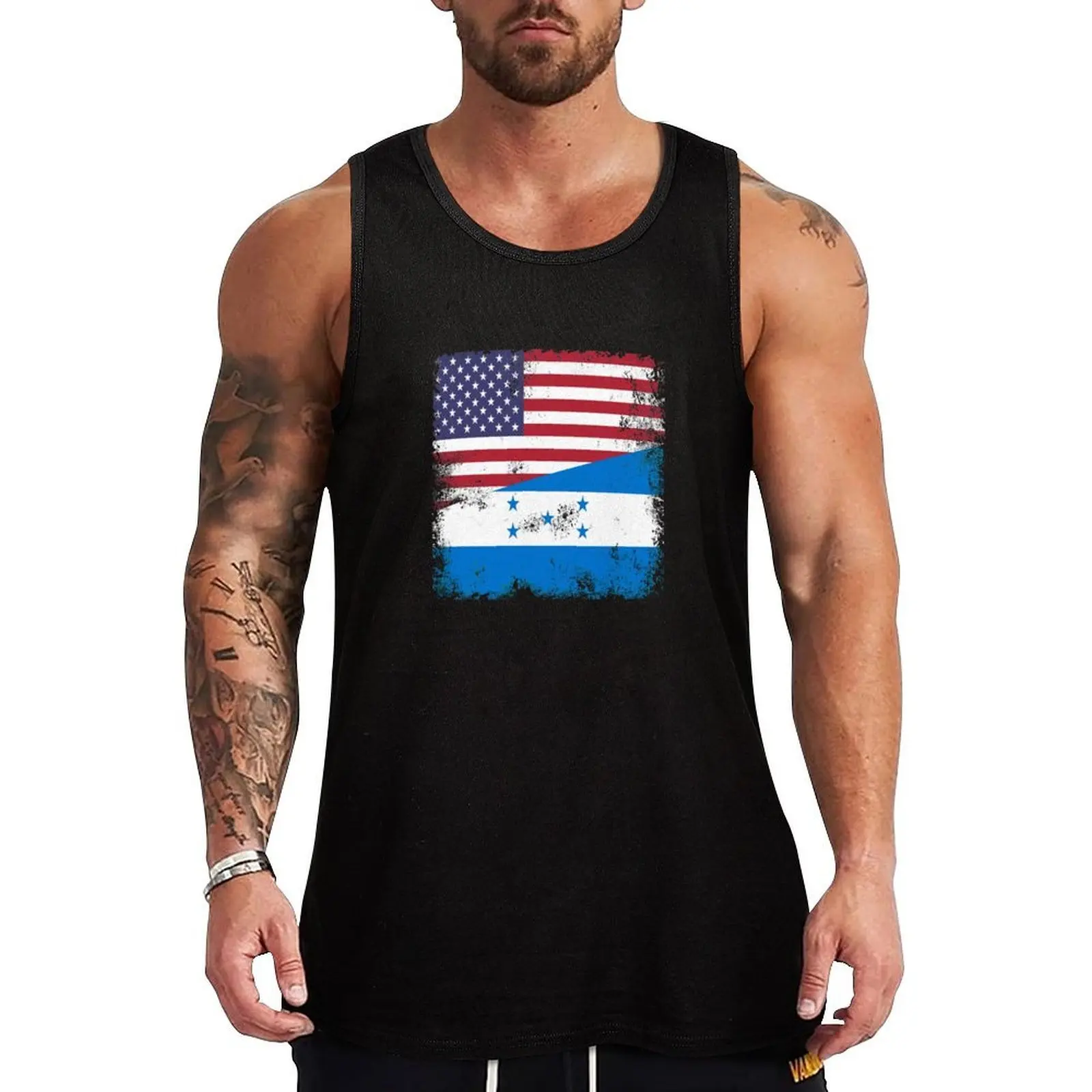 

Half Honduran Flag Design Vintage Honduras USA Gift Tank Top Premium Soft Tank Top Breathable Comfort Sleeveless