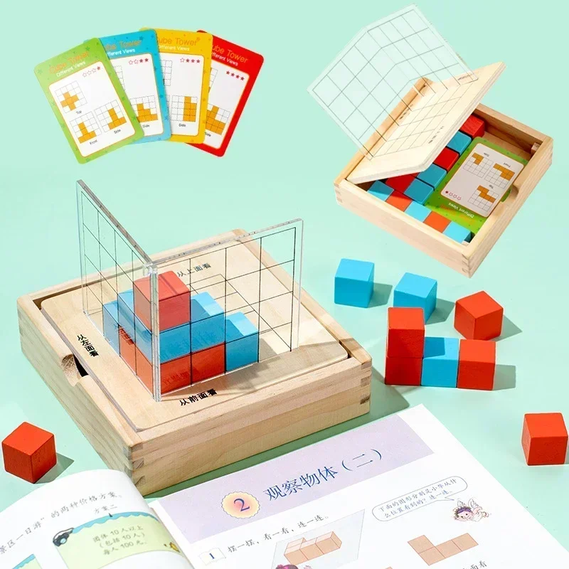

Spatial Thinking Training Set – Cube Blocks, 3-View (Top/Front/Side) Observation Tool, Interactive Educational Manipulatives