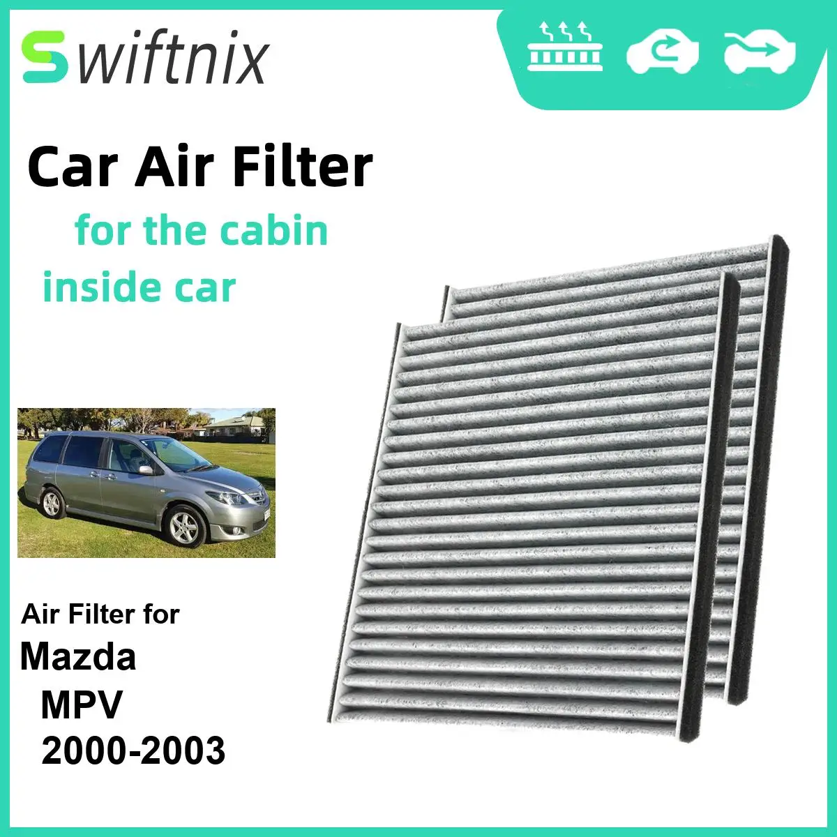 

Воздушный фильтр с активированным углем для Mazda MPV 2000-2003 CF9846A 63210-AG000 63210-AG001 72880-AG00A, 2 шт.
