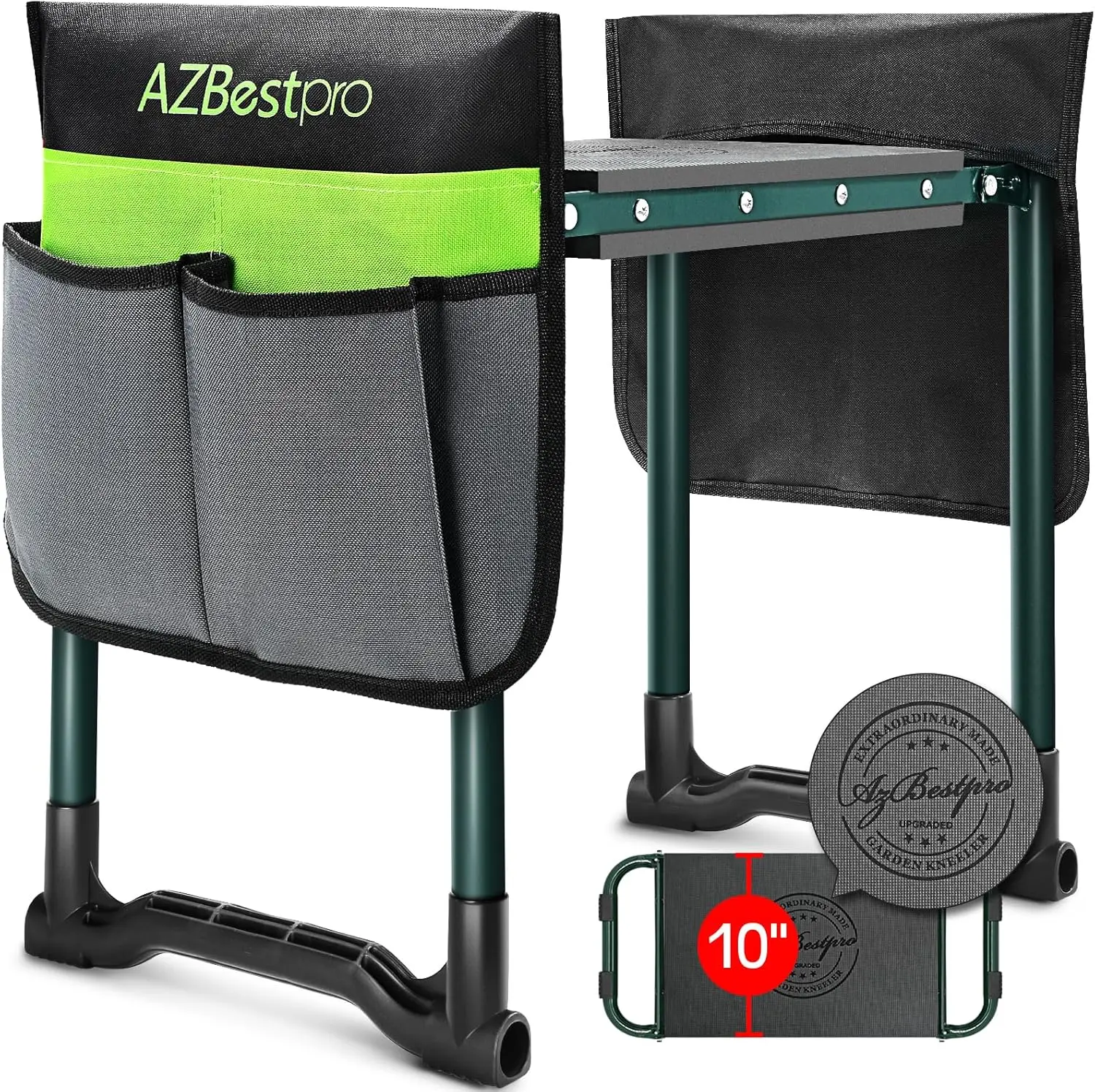 

Heavy Duty Foldable Garden Kneeler Seat with 10" Wide EVA Cushion, Tool Bags - Prevents Knee and Back Pain
