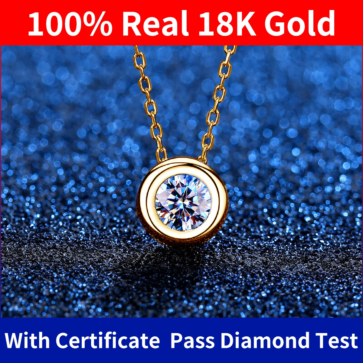 100% Real 18k Gold Necklace With Moisanite 0.5ct D Color VVS1 Certificated Dubai  AU750 Jewelry For Women Wedding Gift Wholesale