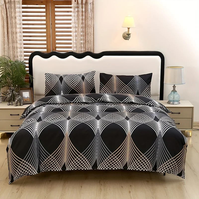 

[Polyester Quilt Set] 3pcs Polyester Printed Floral Soft Skin-Friendly Quilt Cover Three-Piece Set Christmas Gift