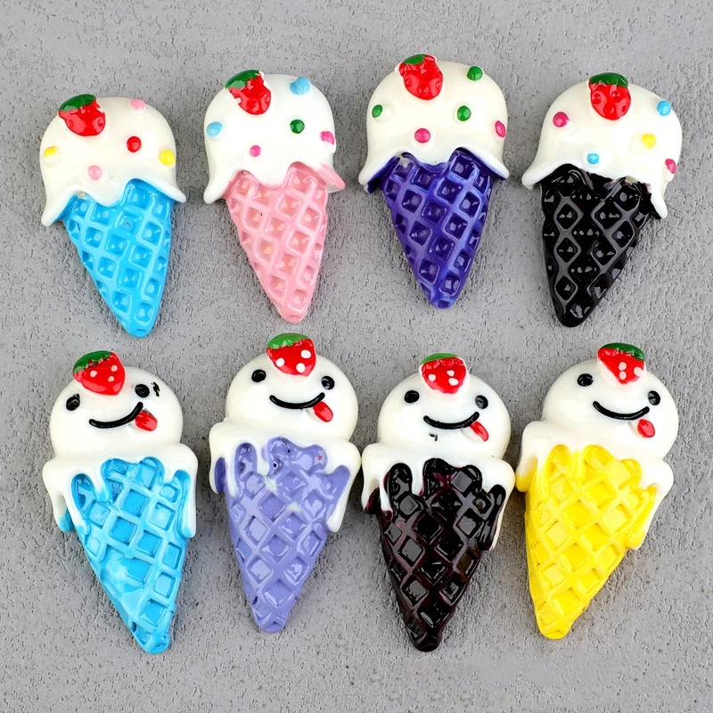 Resin Big Ice Cream Series Flat Back Cabochons 10pcs Kawii Cartoon Large Food Play Embellishments For Hair Bows Accessories