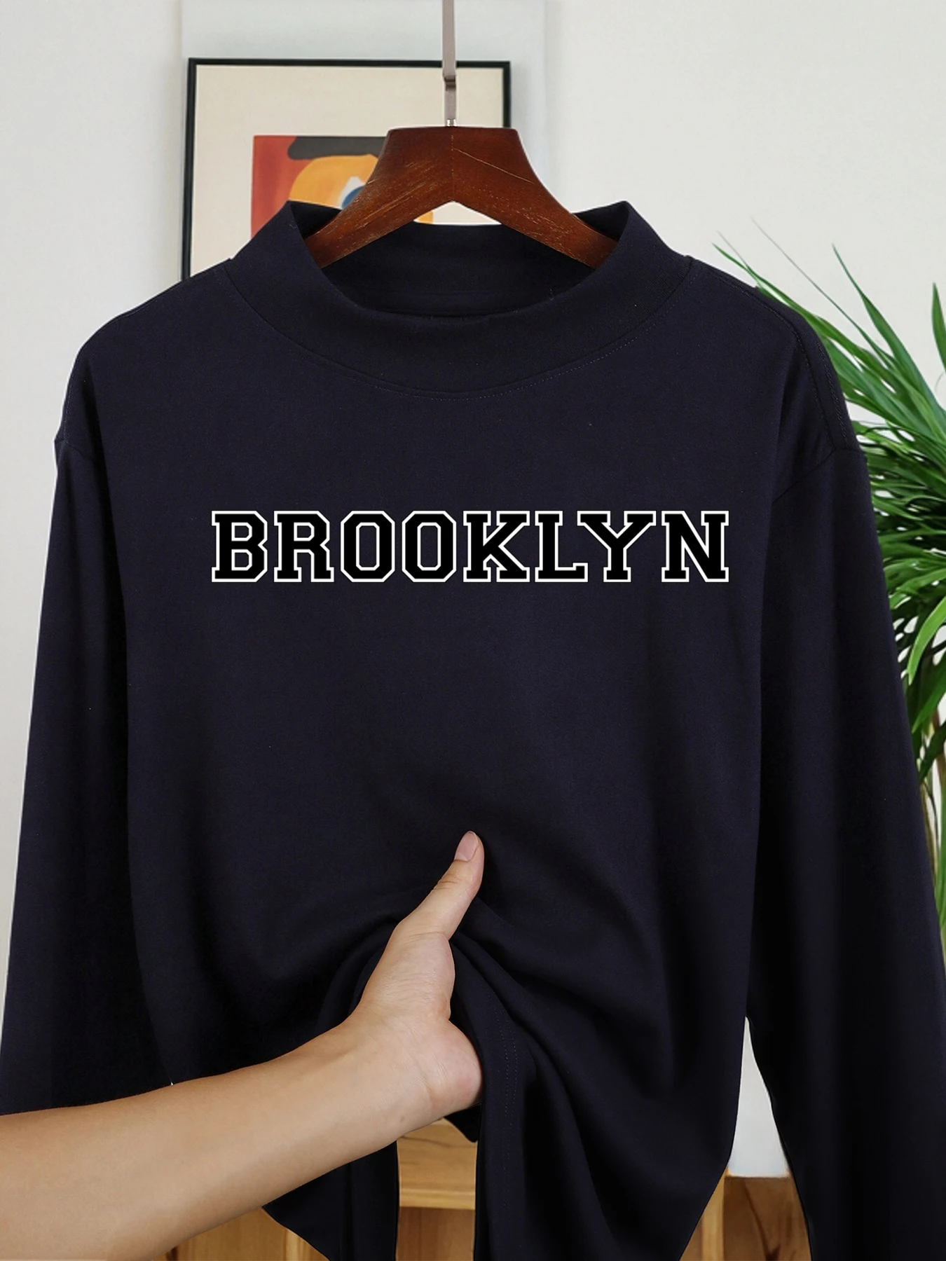 بروكلين الفن إلكتروني يطبع رجل قمصان طويلة الأكمام الشتاء الخريف الملابس عارضة بلوزات على الموضة الدافئة الجديدة نصف عالية طوق القميص #2