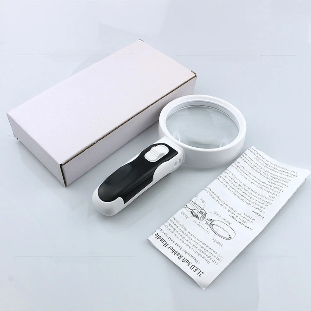 

20-кратная светодиодная лупа с двойной подсветкой, линза 90 мм, удобная резиновая ручка для микроскопии и ремонтных работ