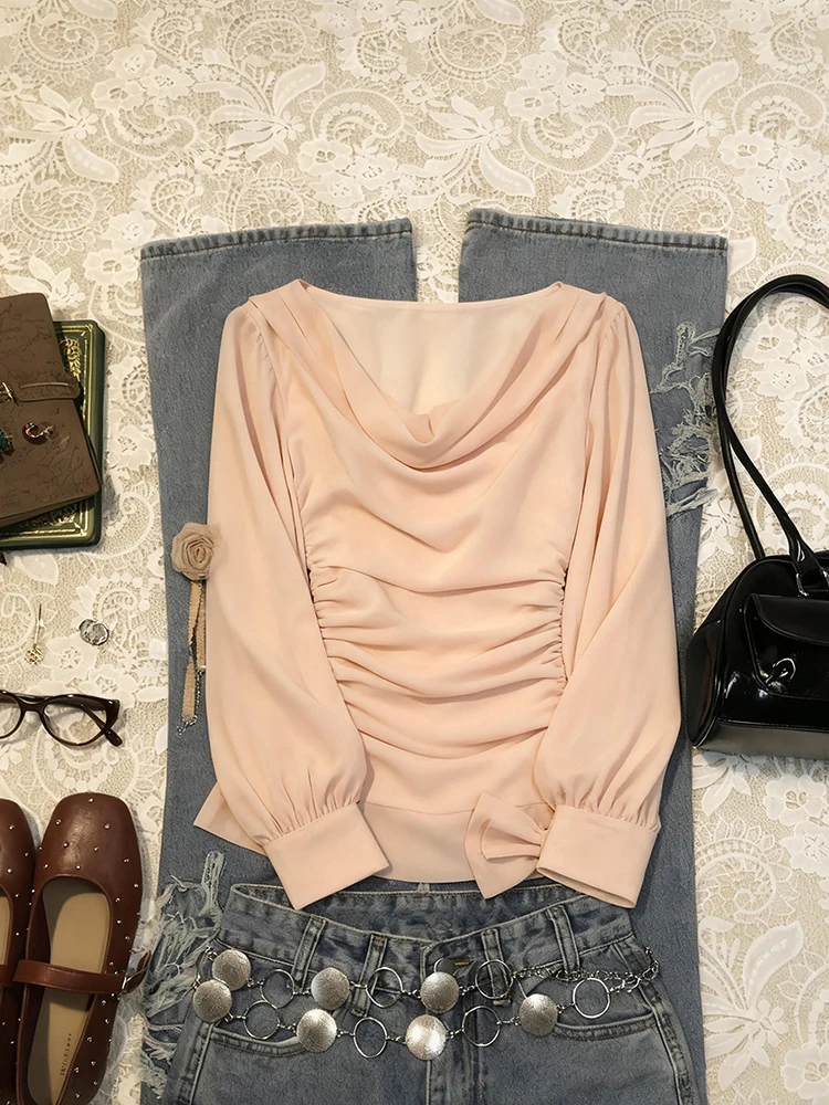 

Оригинальный розовый винтажный воротник Fene Lady Sle, женский шифоновый идлинный осенний модный французский воротник, облегающий крой из смеси хлопка