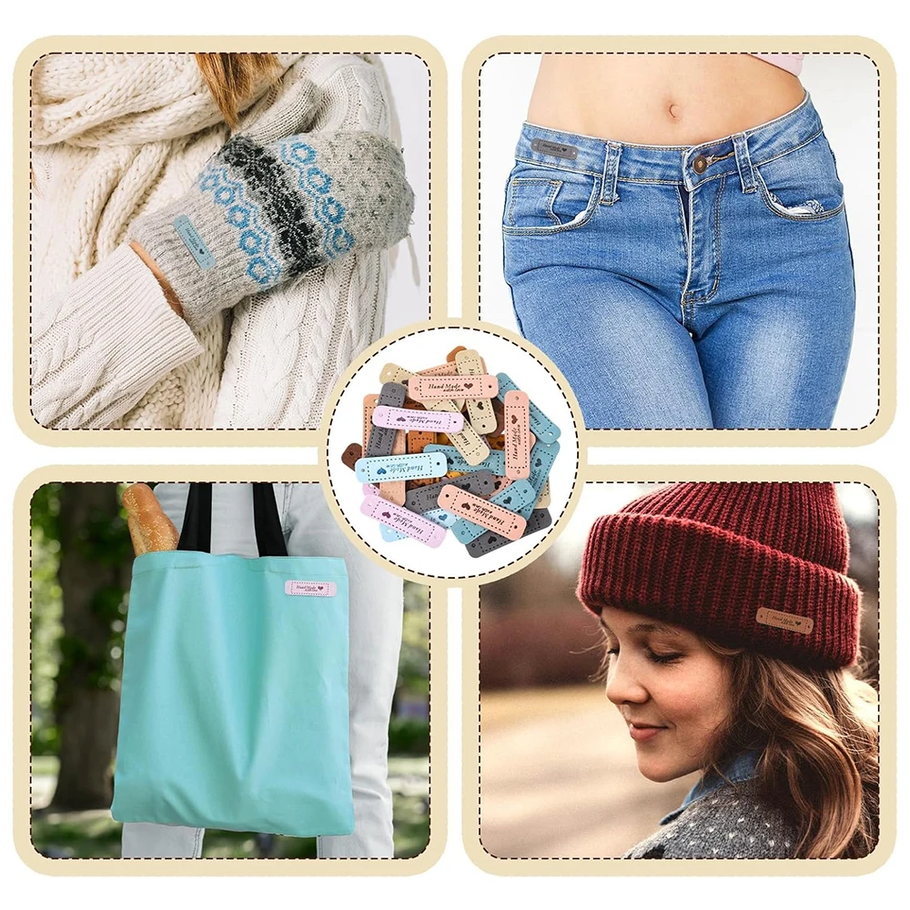 30個の手作りタグ、かぎ針編み用、10色、手作りの愛のタグ、穴付き、DIY、かぎ針編み、縫製、編み物、ジーンズ、バッグ、靴、帽子用
