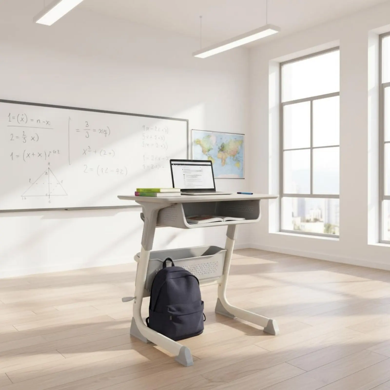 

Hand Crank Elevating Study Desk Sturdy & Stable Kids Study Table with Storage Writing Table with Chair Breathable Backrest