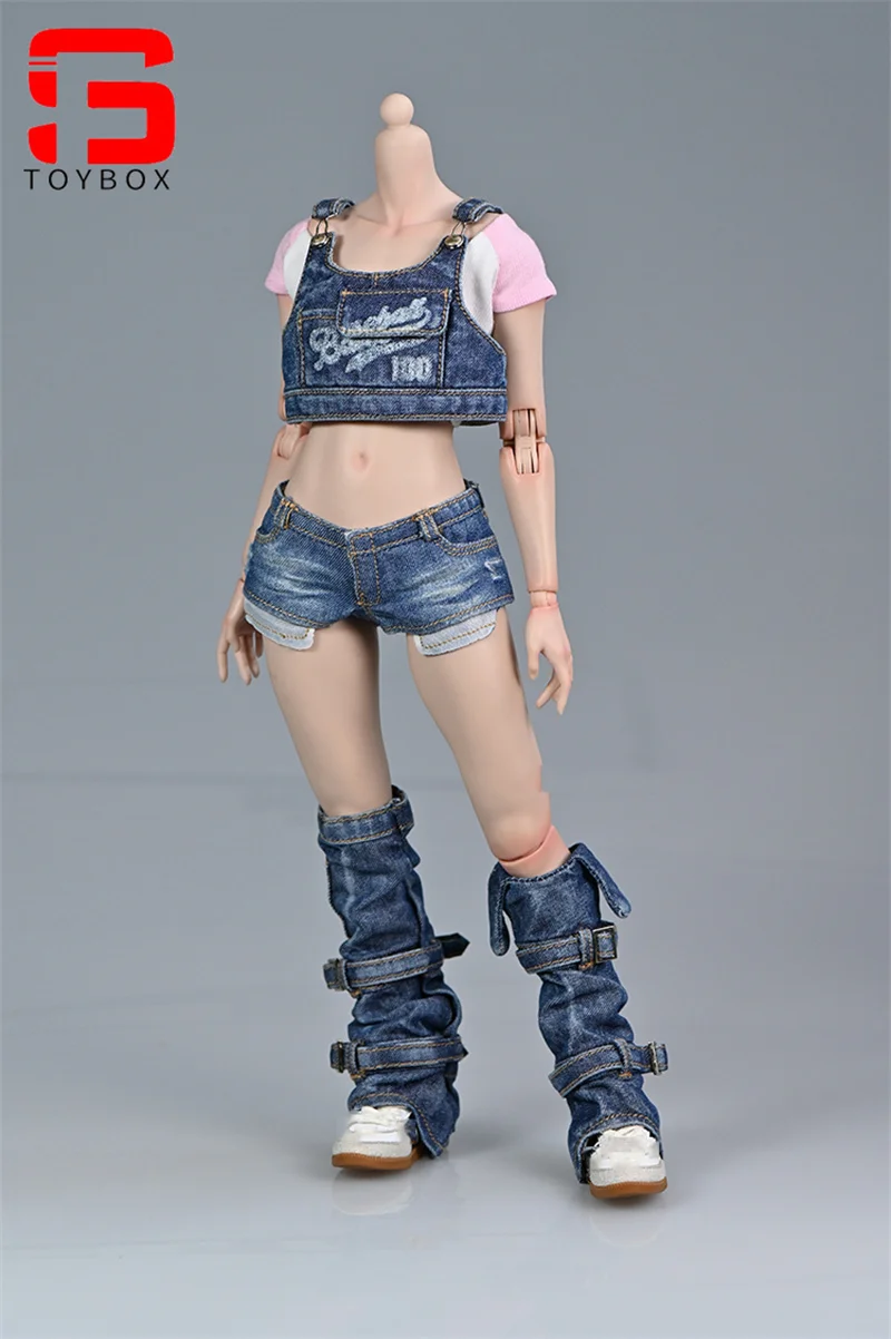 1/6 Fashion Female Washed Denim Vest Leg Cover Clothes Accessories Model Fit 12'' Soldier Action Figure Body Dolls