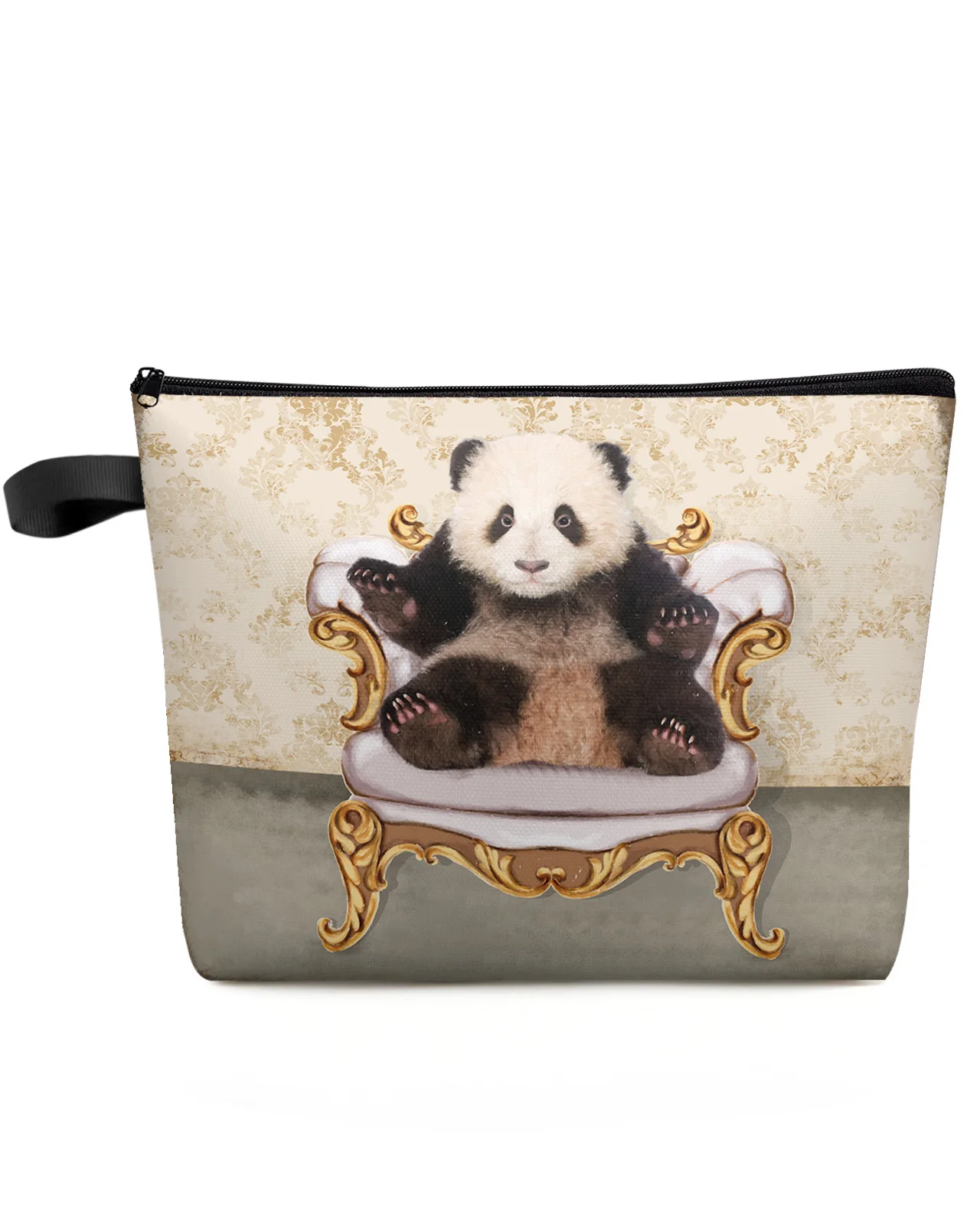 Panda Sitting On The Couch Retro Makeup Bag Pouch Travel Essentials Women Cosmetic Bags Toilet Organizer Storage Pencil Case