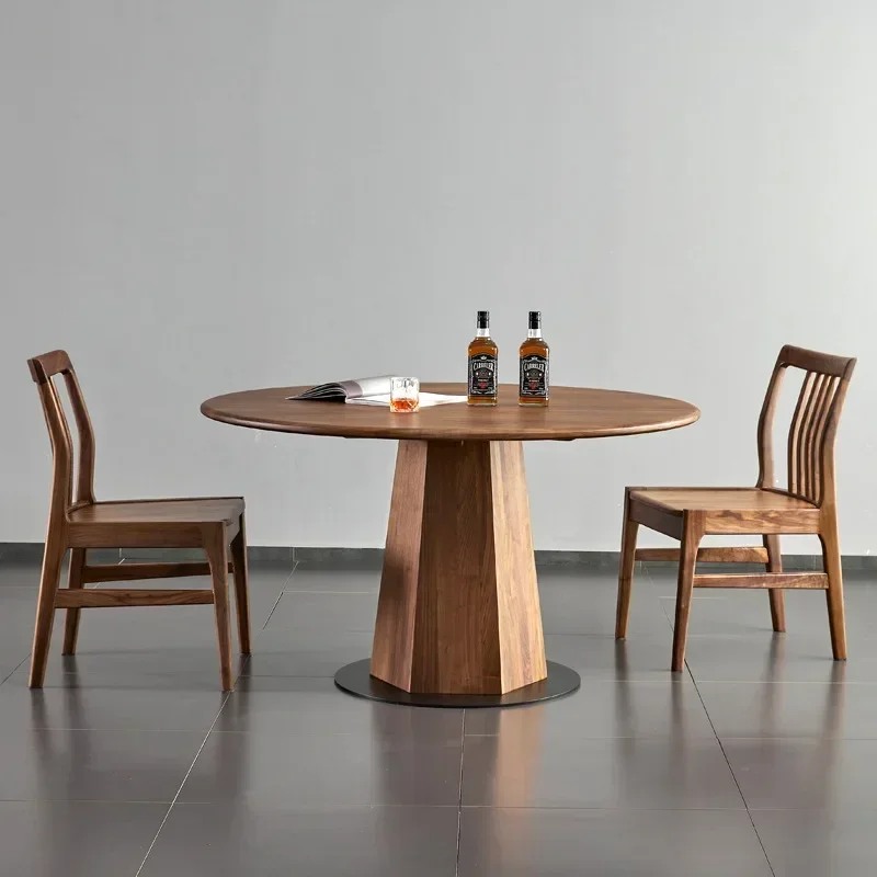 black walnut dining table light luxury Nordic solid wood round dining table and chairs combination