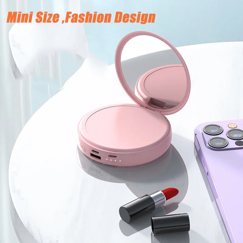 20000mAh Mini Power Bank with Makeup Mirror Portable Charger External Battery Pack for iPhone 12 Huawei Xiaomi Samsung Powerbank