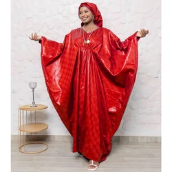 Newest African Bazin Riche Outfit Red Color Nigerian Dashiki Long Robe Big Size Clothing Women Wedding Party Basin Dresses