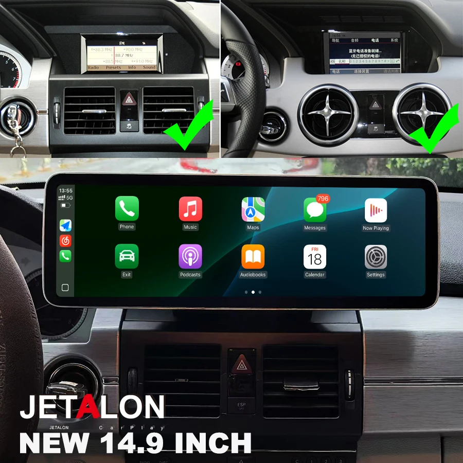 

14.9" Wireless CarPlay For Mercedes Benz GLK 2009-2015 NTG 4.0 4.5 Car Radio Multimedia Android Auto Navigation GPS Bluetooth