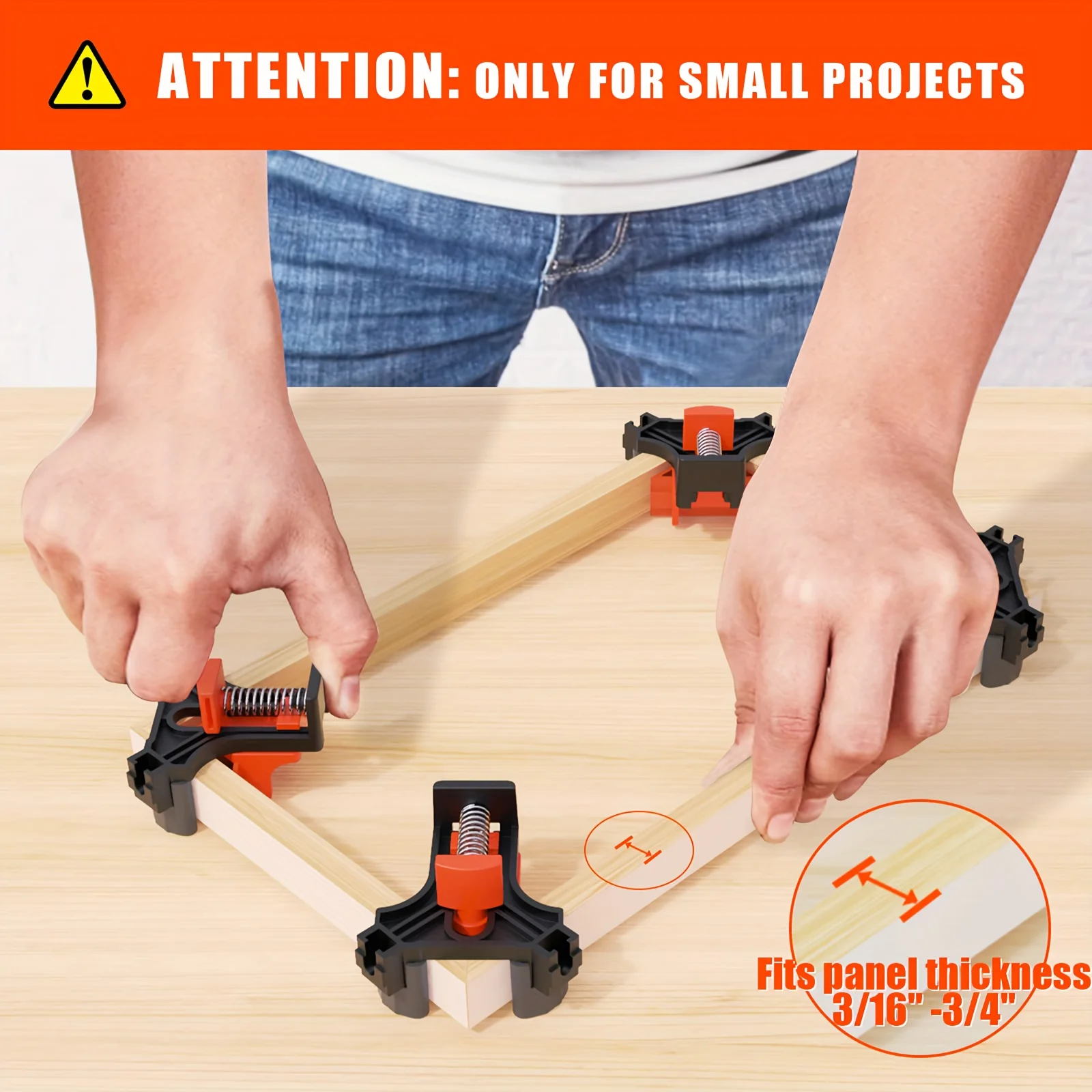 Adjustable 90 Degree Angle Clamps, Set of 4 Spring-Loaded Right Angle Clips for Woodworking, Frame & Cabinet Making