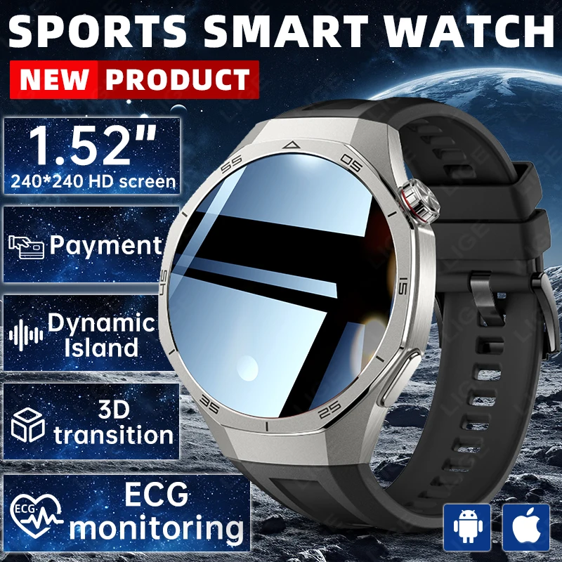 

New LIGE Smart Watch Men Dynamic 3D Dial Heart Rate Blood Oxygen Health Monitor Call Reminder Music Control Smart watch GT5 Pro