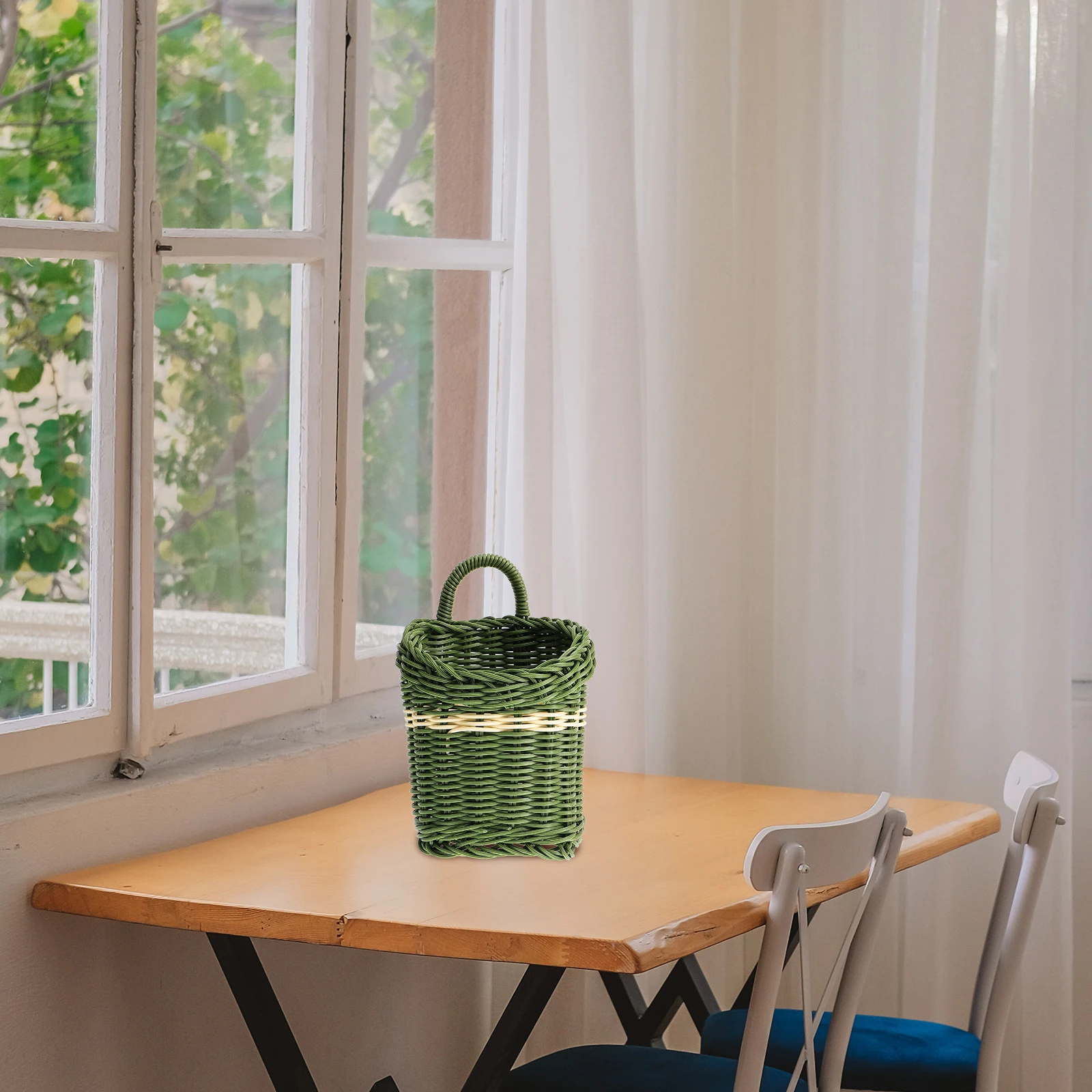 

Hanging Woven Storage Baskets Rustic Style Wall Mounted Kitchen Organizer Garlic Vegetable Holder Decorative Flower Basket