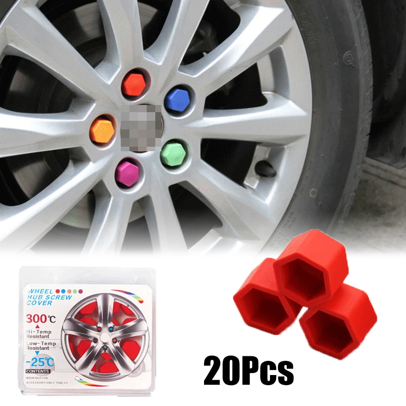 

20pcs 19mm/21mm Silicone Car Tyre Wheel Hub Covers Protection Caps Wheel Hub Screw Protector Dust Proof Bolt Car Accessories