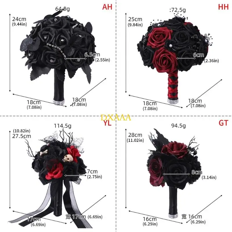 DXAA Bridesmaids Bouquet Gothic Flowers Bouquet for Bridesmaids Dark Wedding Bouquet