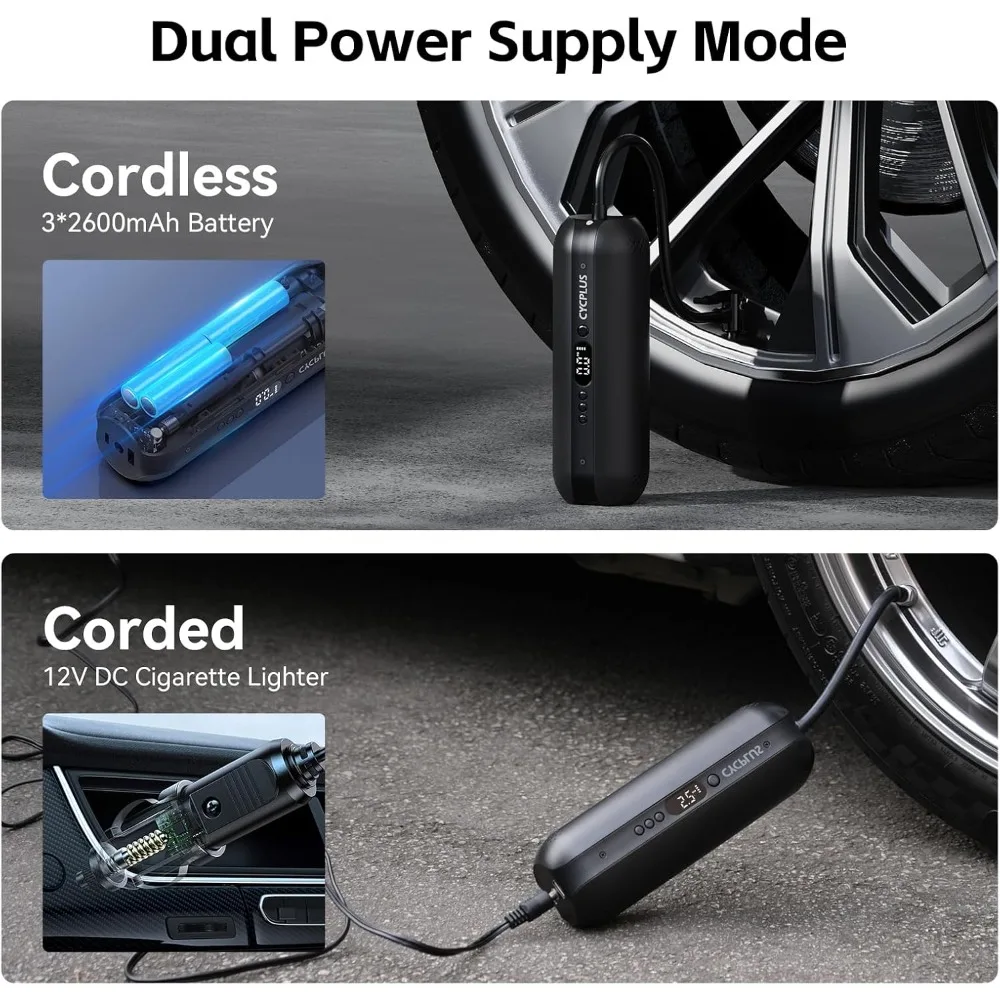 CYCPLUS منفاخ الإطارات ضاغط هواء محمول - مضخة هواء لاسلكية 150 رطل لكل بوصة مربعة مع مقياس ضغط الإطارات الرقمي، شاشة LCD دقيقة #4