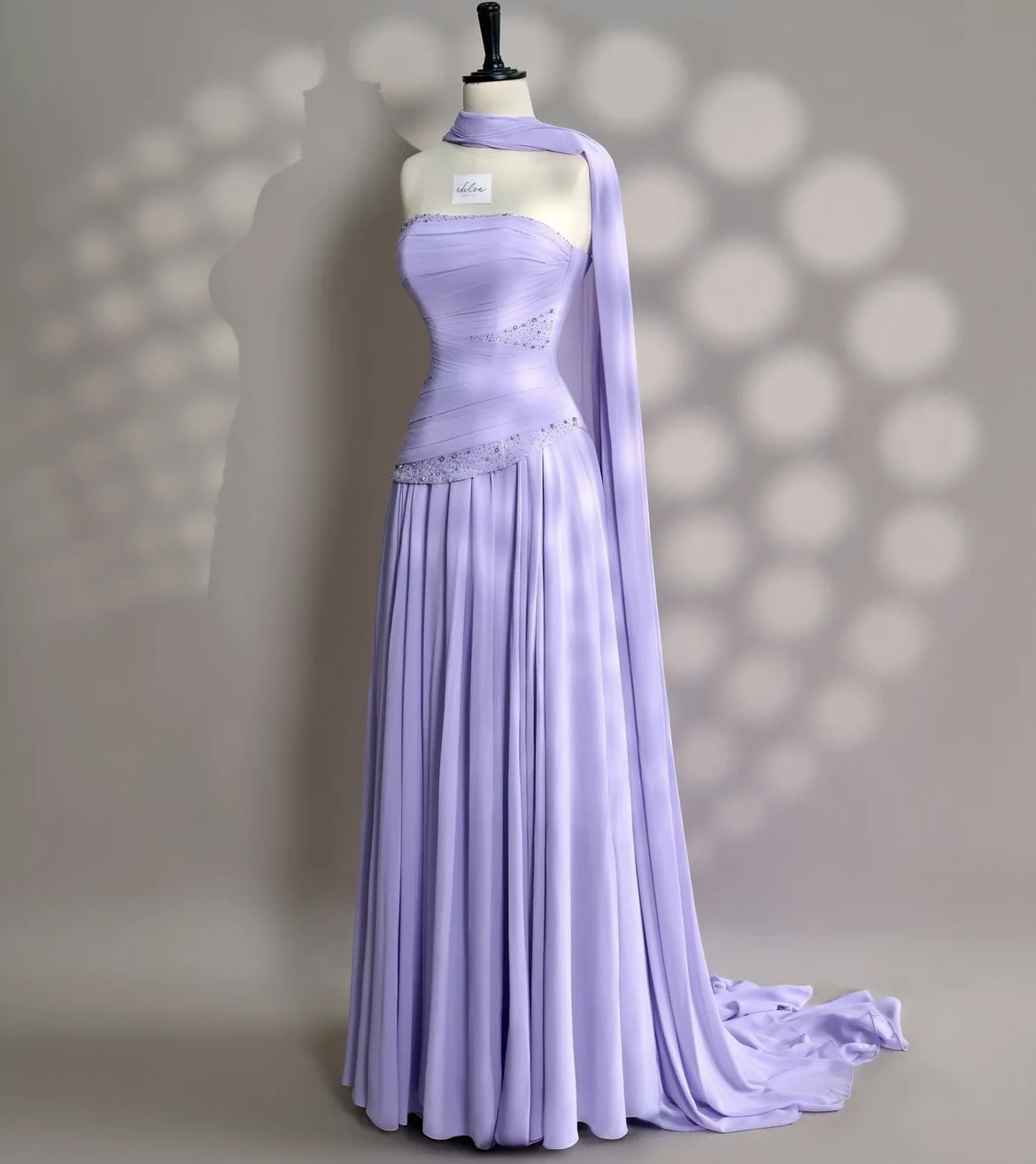 Lavender Evening Dress with Big Wrap Yellow, Red, Light Sky Blue Chiffon Evening Gowns Prom Dresses Exposed Boning Top