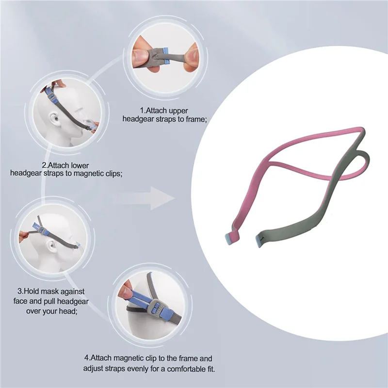 B24C-6PCS أغطية الرأس CPAP لـ Resmed Airfit P10 وسادة الأنف CPAP قناع الأشرطة 6 أشرطة مرنة و12 مشبك تعديل