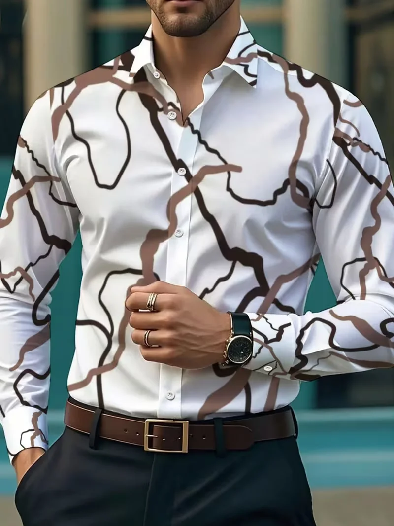 New men's exotic vacation shirt with satin purple white ethnic geometric stripes 3D printed long sleeved shirt