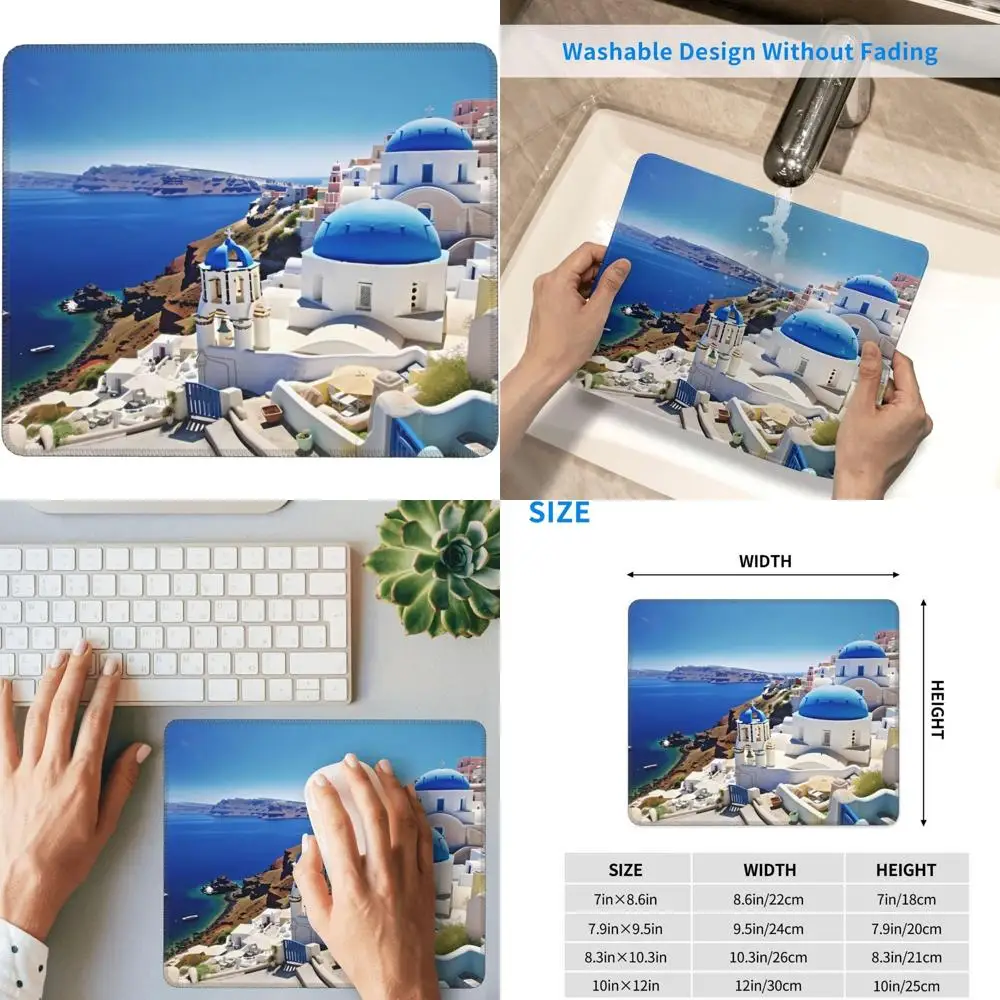 

Игровой коврик для мыши Santorini Greek Island Sea View с прошитым краем и противоскользящим резиновым основанием