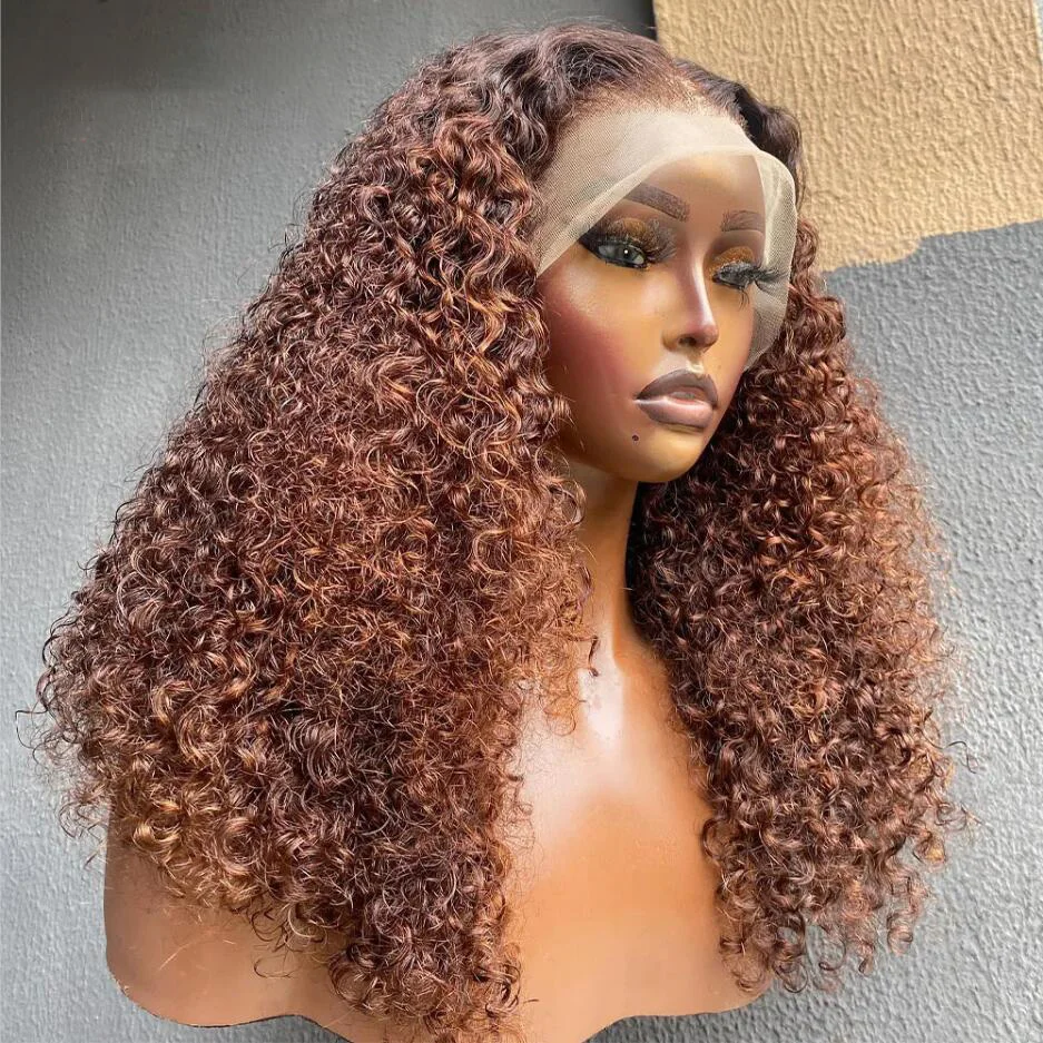 

Long Soft 180Density 26” Ombre Brown Blonde Kinky Curly Lace Front Wig For Black Women BabyHair Heat Resistant Preplucked Daily