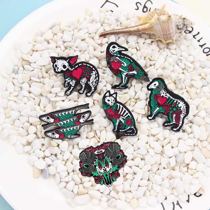Cartoon Animal Bone Enamel Brooch Dinosaur Fossil Fish Bird Cow Sheep Dog Skeleton Specimen Metal Badge Punk Pins Jewelry Gift - Image 3