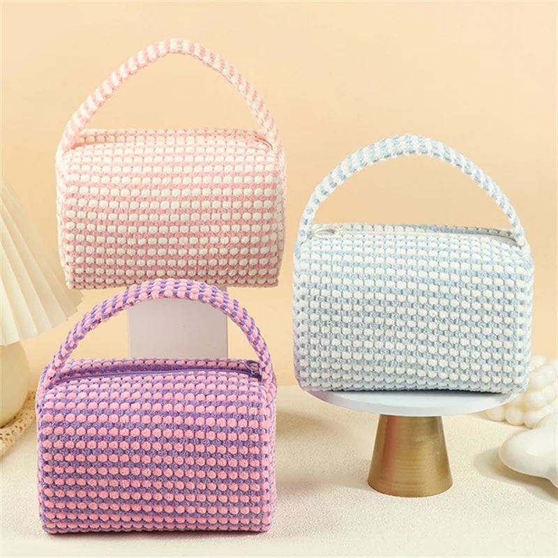 Casual Pillow Makeup Bag with High Beauty Grid Two tone Cosmetic Storage Bag Fashionable Commuter Handheld Makeup Bag