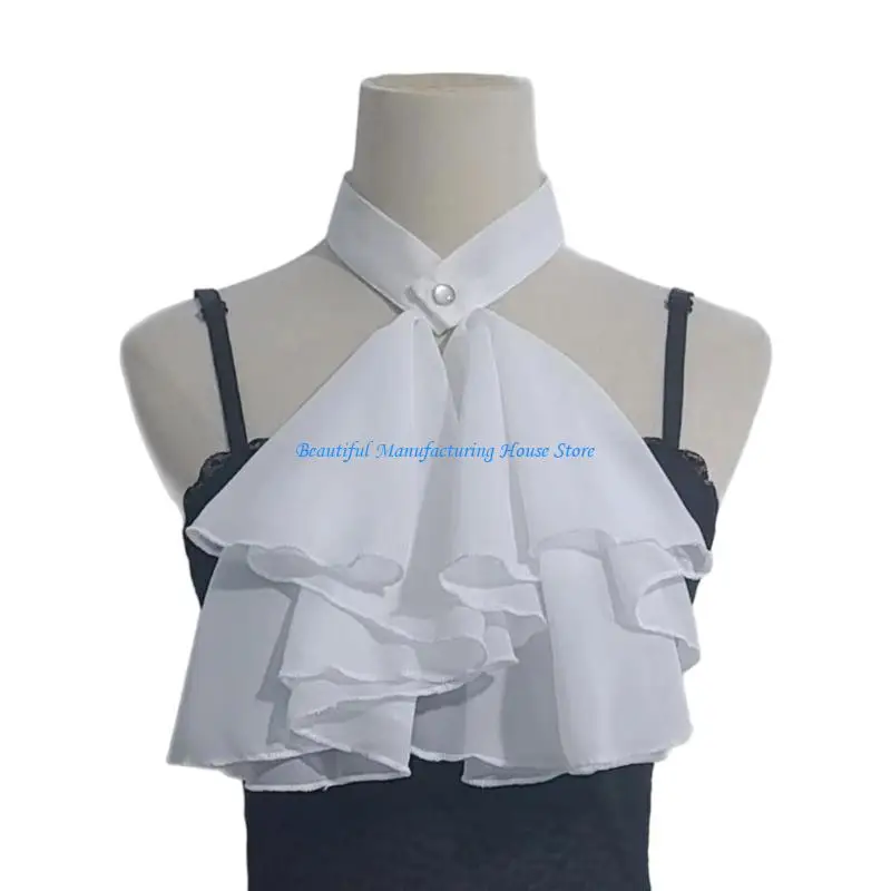 E56A Elegant Neckpiece Tiered Ruffle Jabot Necktie for Women's Elegant Jabot Necktie For Historical Themed Event