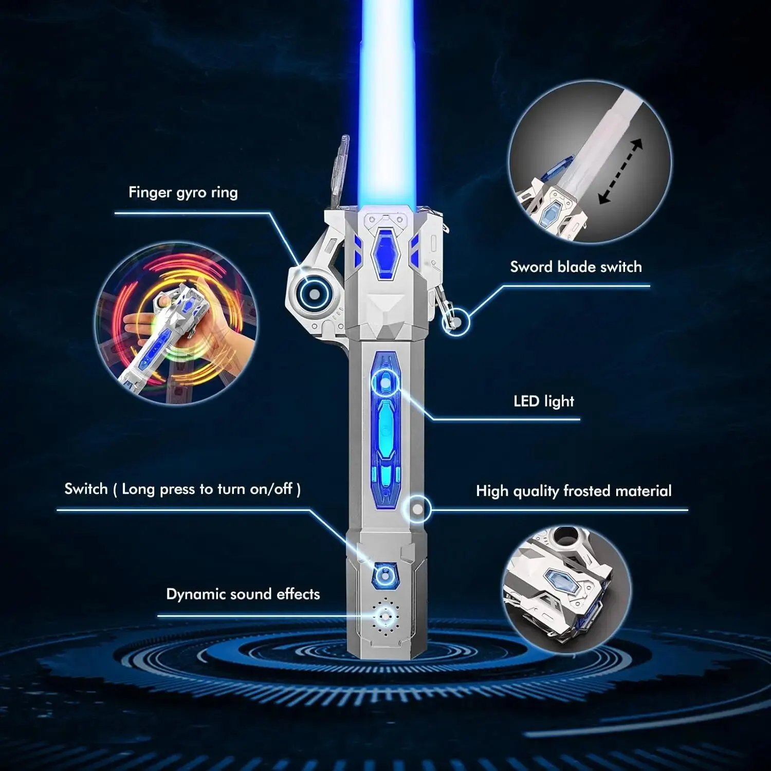 Retractable Lightsaber Finger Rotating Laser Sword Flash Luminous Sound Cos Force FX Duels Battle Toy for Children Adult Gifts