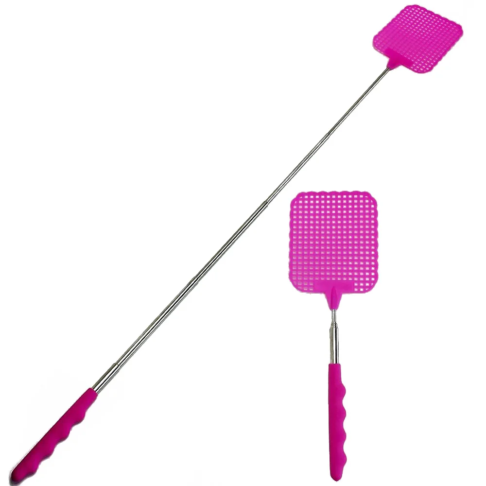 Flyswatter Fly tapper mosquito insects swatter telescopic up to 73 cm pink SQ