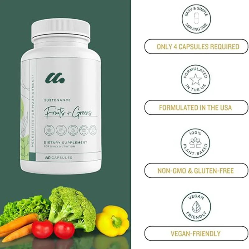 Daily Green, Fruit, and Vegetable Supplements - Superfood Vitamin Capsules