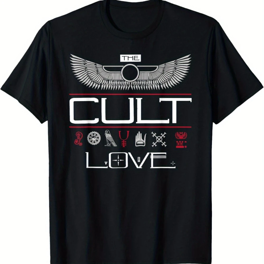 Cult Love Men's Graphic Comfort Tee Black with Bold White and Red Print Short Sleeves Crew Neck Relaxed Fit