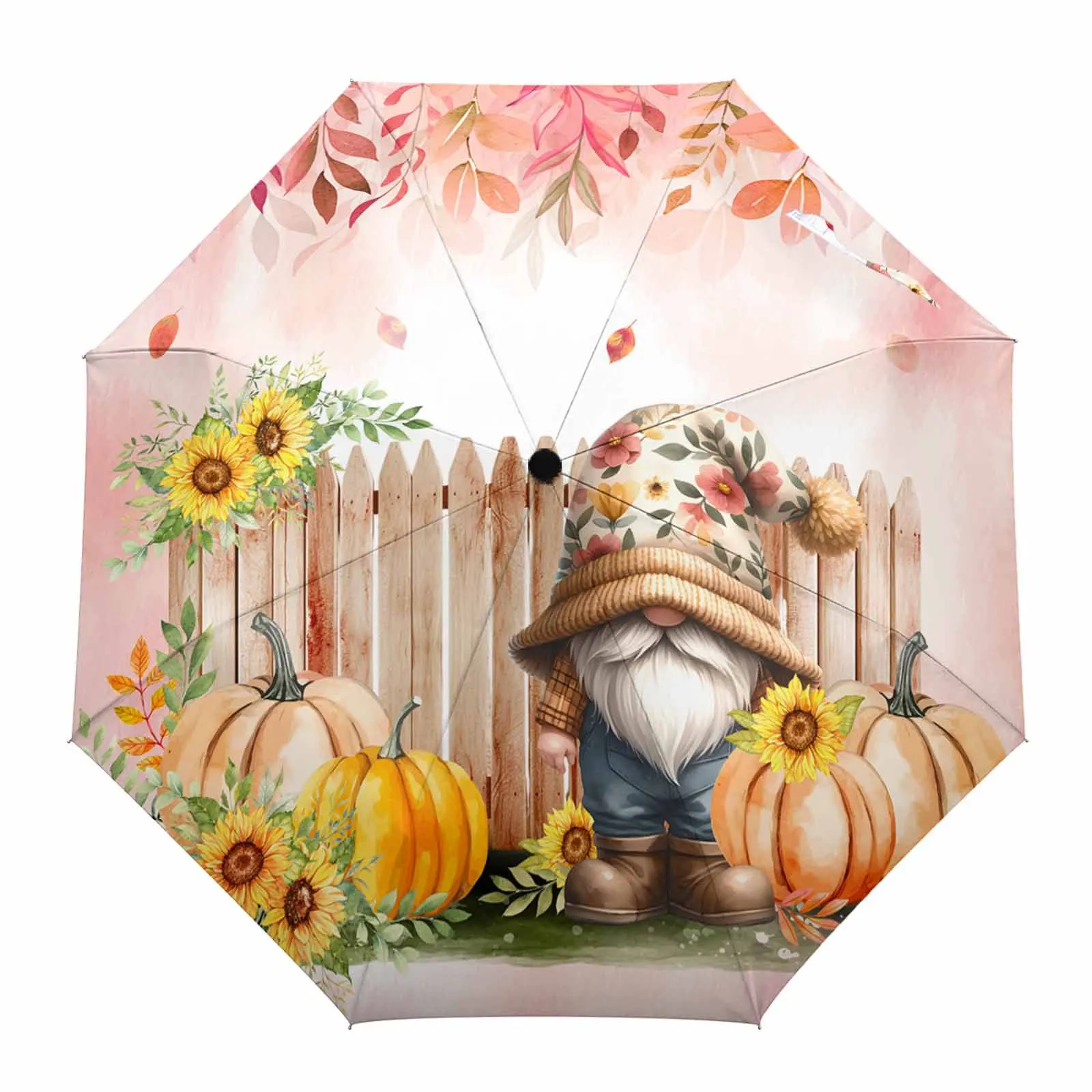 Thanksgiving Plant Fence Sunflower Pumpkin Outdoor Fully-automatic Folding Eight Strands Umbrellas for Kids Printed Umbrella