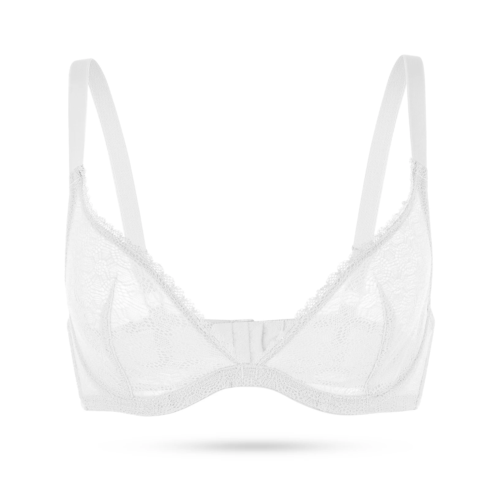 New Pure White Lace Bras For Women Plunge See Through Transparent 1/2 Cups Bra Underwire Push Up Ultra Thin Bra Sexy Bras