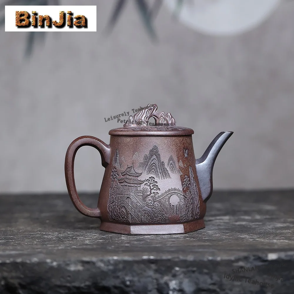 250ml Creative Yixing Purple Clay Teapots Handmade Landscape Pot Raw Ore Rouge Section Mud Kettle With Infuser Zisha Tea Set