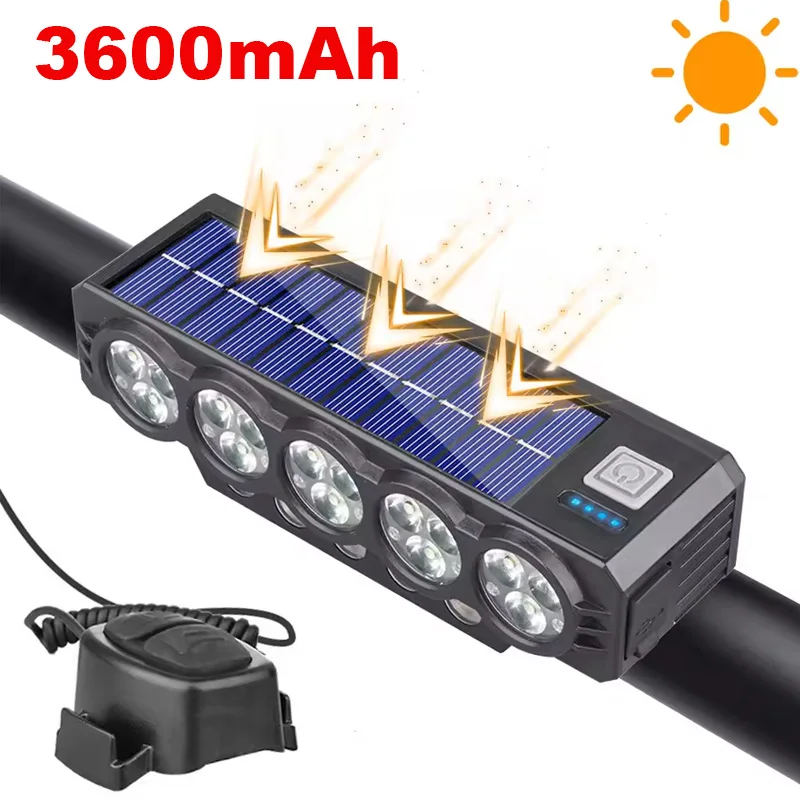

Solar Bike Light USB Rechargeable Mountain Road Bicycle Front Lamp with Horn 20LED MTB Flashlight Bike Light Cycling Accessories