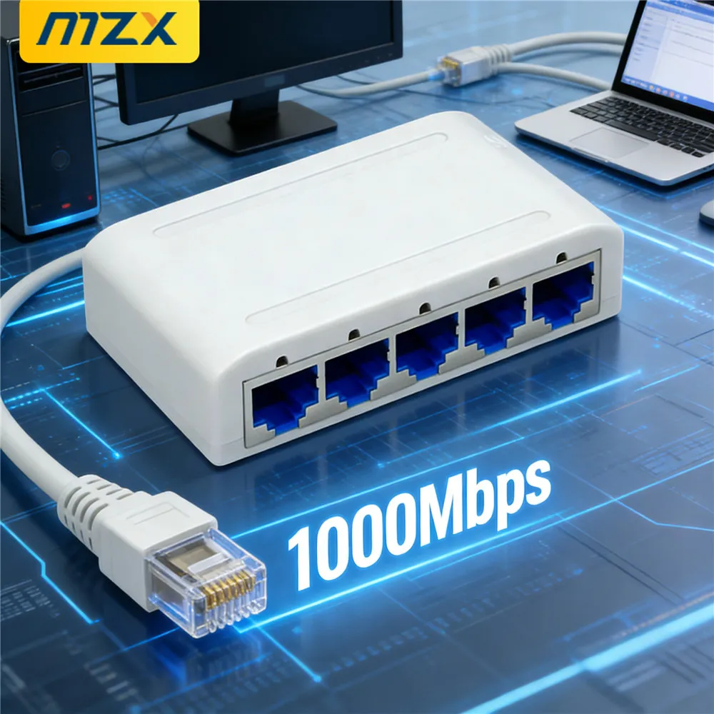 

1000Mbps Network Switch Gigabit 5 Ports Mini Ethernet Hub RJ45 Switcher Rounter Networking Internet Laptop PC Setup Accessories
