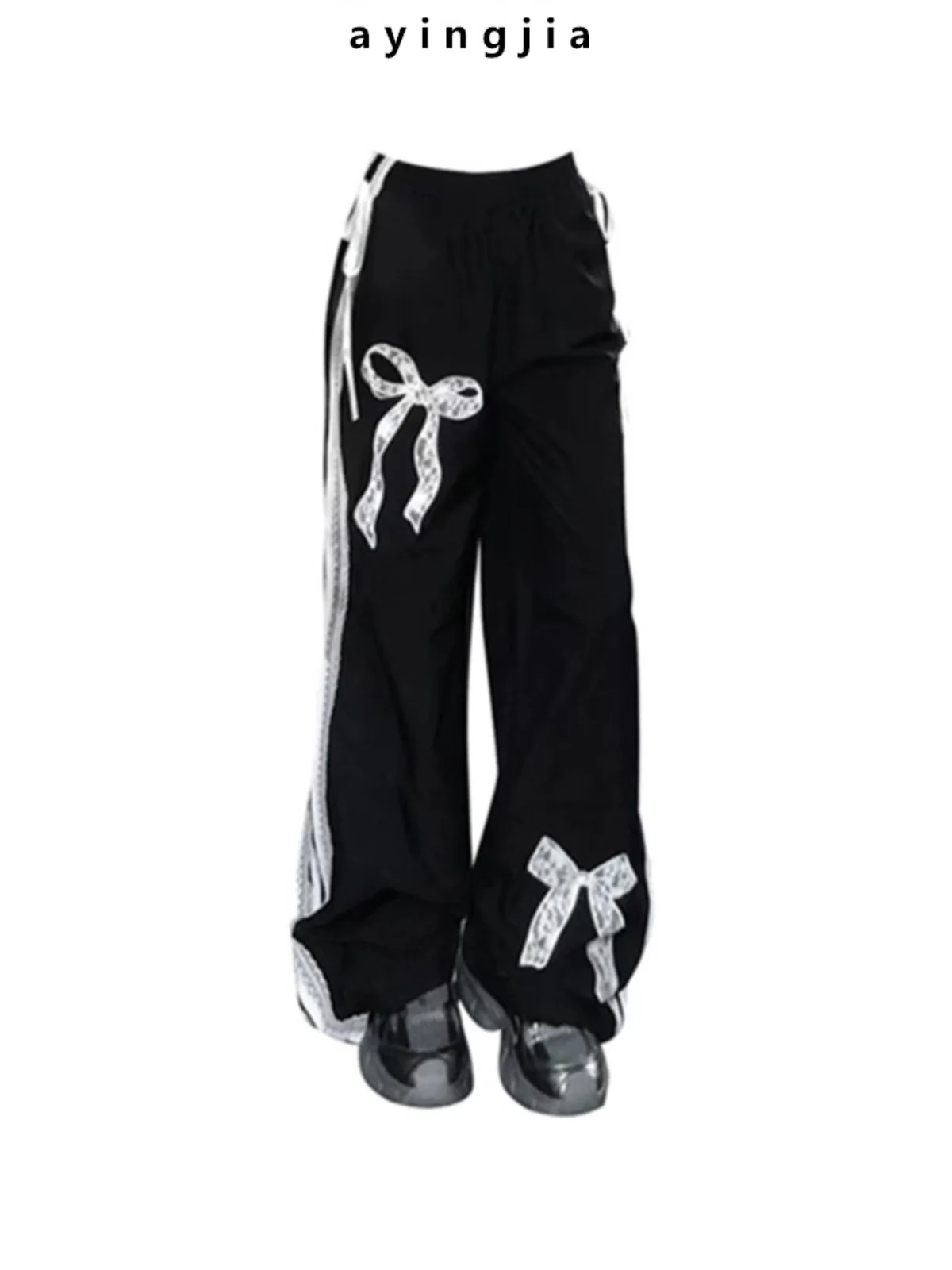 

Cool Knot Lazy Sle Lace Casual Pants Women's Loose Straight Leg Wide Leg Pants Autumn Elastic Waist Ladies Trousers