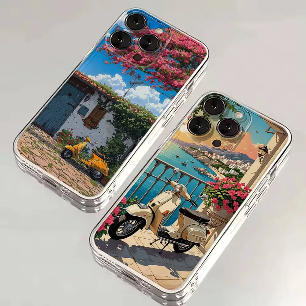 

V-VespaS Scooter Phone Case For iPhone 16,15,14,13,12,11 Plus,Pro,Max,XR,XS,X,7,8 SE,Mini Transparent Silicone Soft